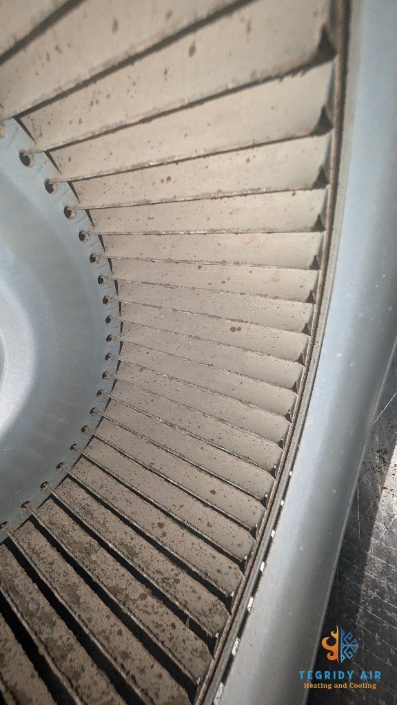 Dirty evaporator coil fins with dust buildup inspected by Tegridy Air Kenner LA