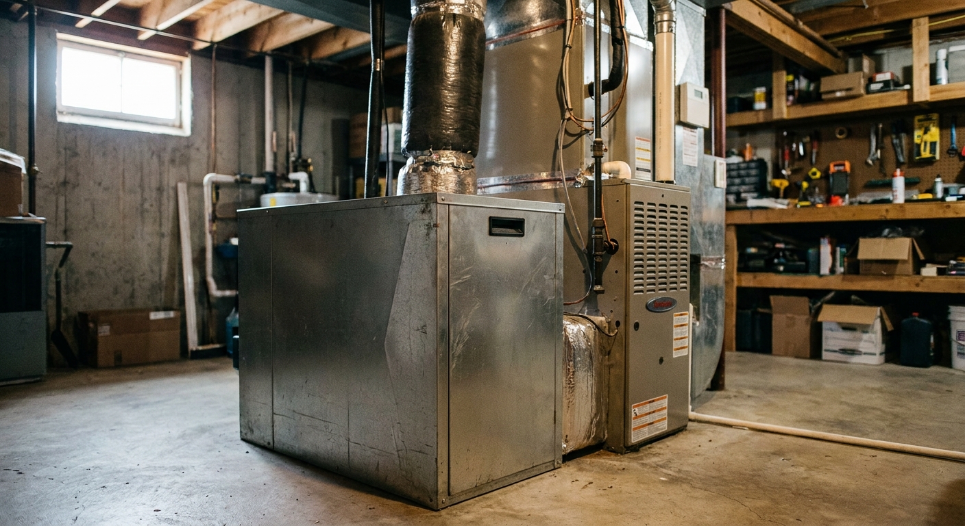 humidity - a whole-home dehumidifier and air handler in a utility room