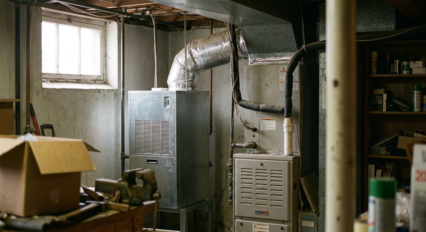 humidity - a whole-home dehumidifier and air handler in a utility room